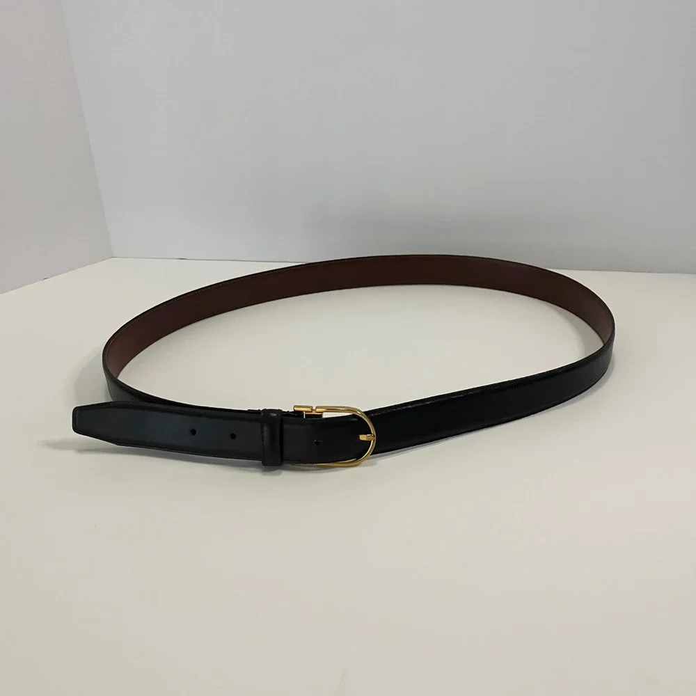 Christian Dior Vintage Black Leather Belt Gold Buckle Made in Taiwan ROC 42.5in